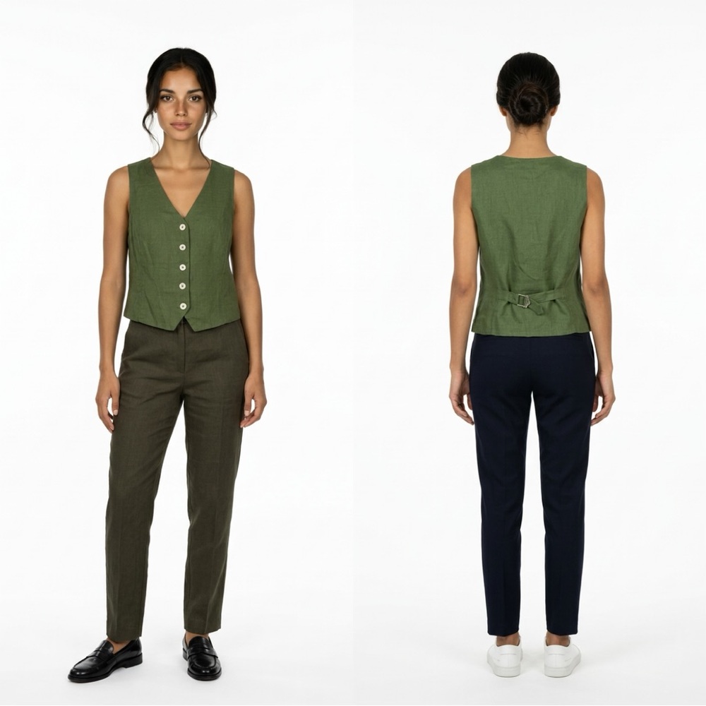 J. Crew Linen Slim Fit Vest In Olive Green Color Size 8 BNWT